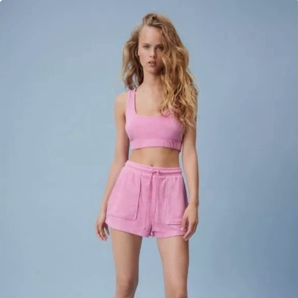 zara light pink french terry high rise lounge shorts - Picture 5 of 7